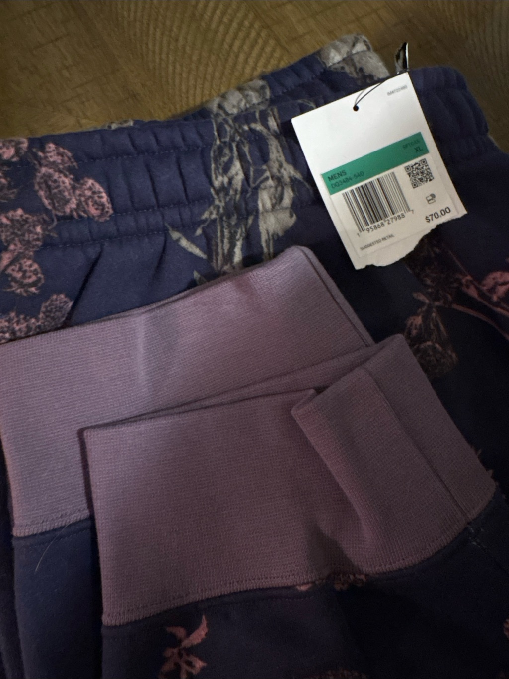 Nike Men's Navy Floral Joggers With Lavender Waistband